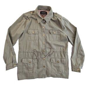 Blue Pepper Army Green Jacket Aztec Knit Back Women's Large 4 Pockets Drawstring